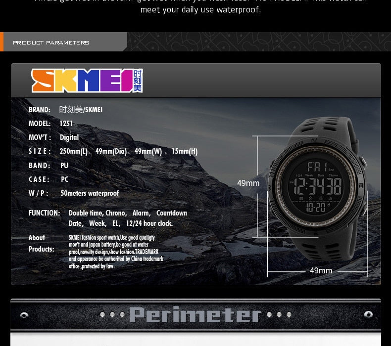 Mens Sports Watches Dive 50m Digital LED