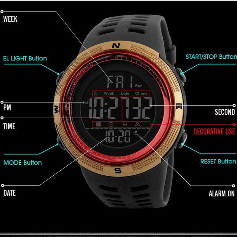 Mens Sports Watches Dive 50m Digital LED 